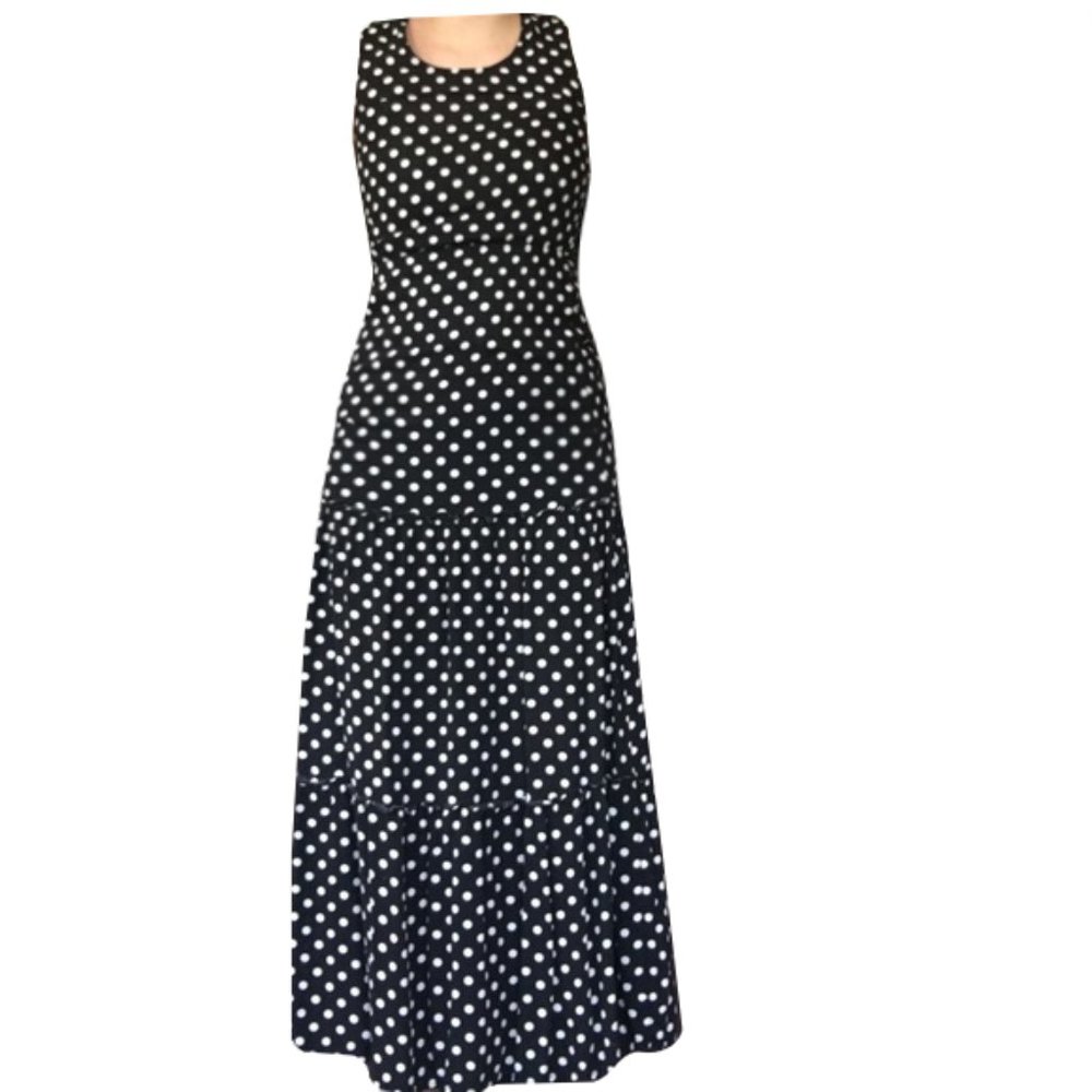 Made in USA - Rayon Velvet Torch Tiered Polka Dot Dress